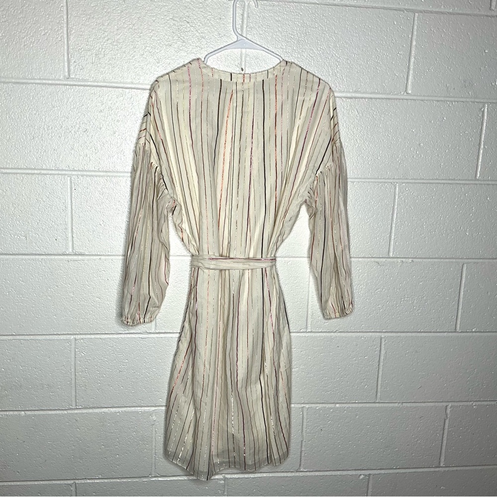 < Joie “Semra” Metallic Striped Belted Cotton Dress > - Picture 6 of 6